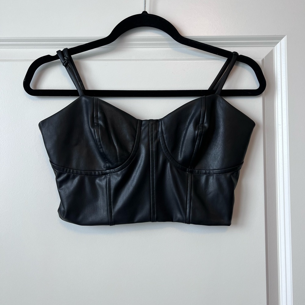 NWT Black Leather Bustier Top